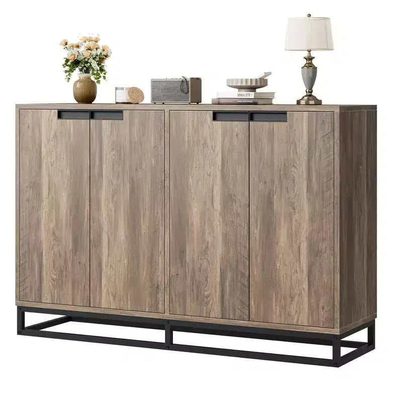 55" Sideboard Buffet Cabinet with Storage, Accent Cabinet with 4 Doors and Adjustable Shelves