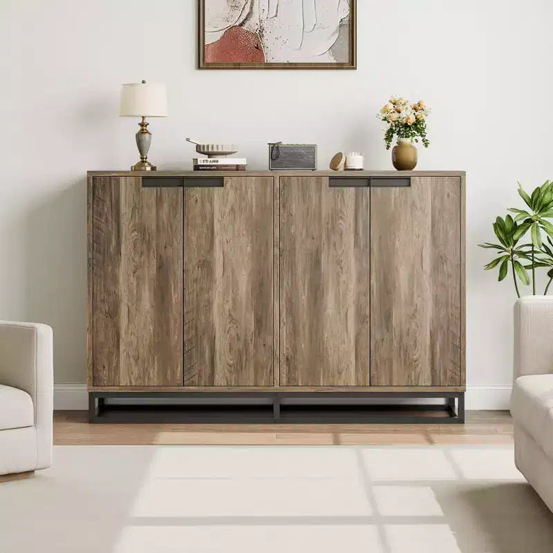 55" Sideboard Buffet Cabinet with Storage, Accent Cabinet with 4 Doors and Adjustable Shelves