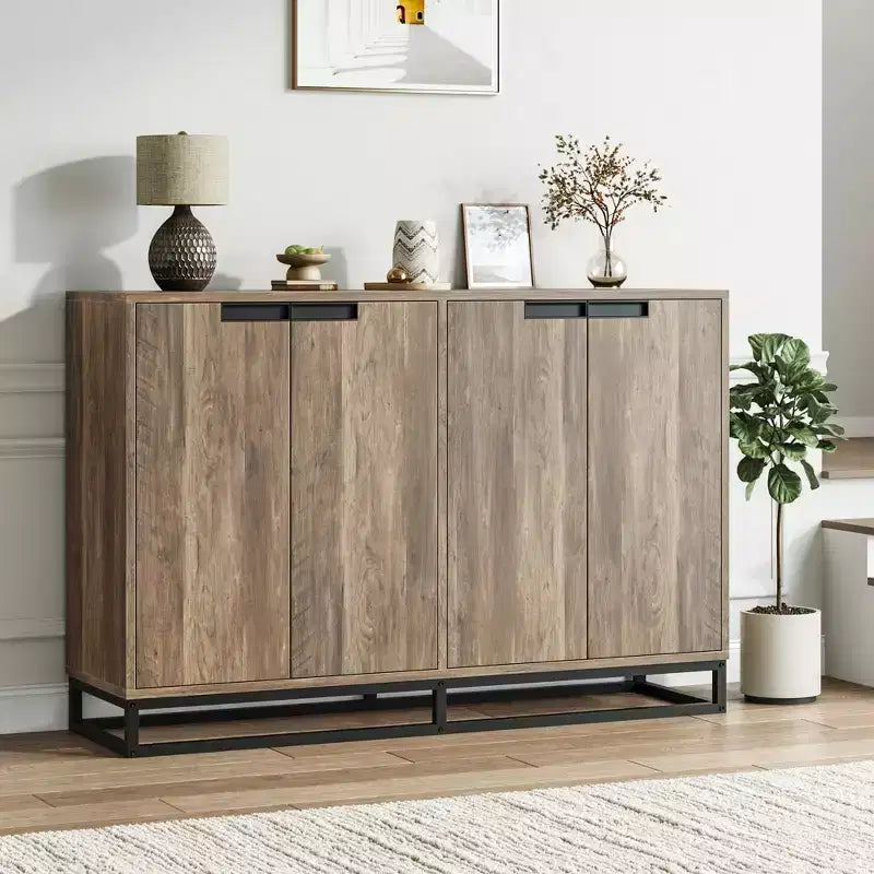 55" Sideboard Buffet Cabinet with Storage, Accent Cabinet with 4 Doors and Adjustable Shelves