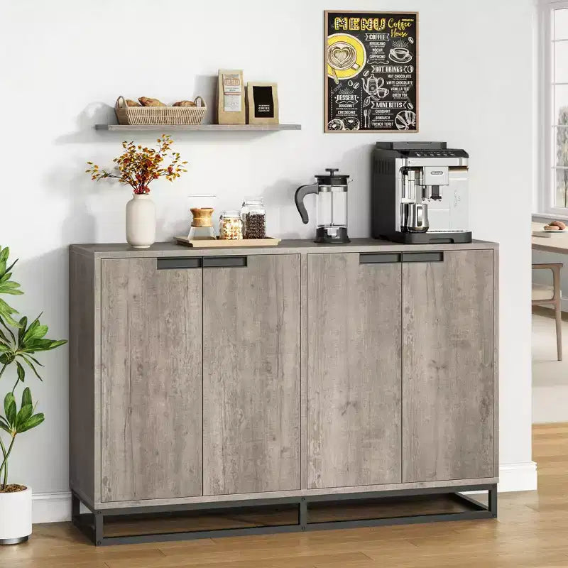 55" Sideboard Buffet Cabinet with Storage, Accent Cabinet with 4 Doors and Adjustable Shelves
