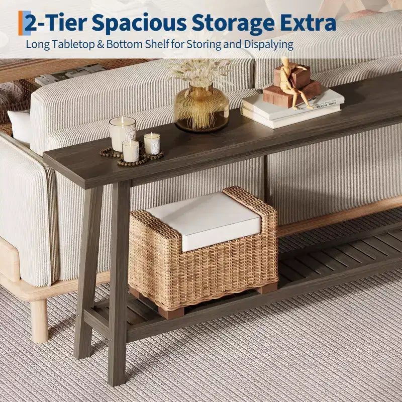 70.9in Long Console Tables, Farmhouse Narrow Sofa Table Behind Couch 2-Tier Entryway Table for Living Room Entrance Hallway Foyer