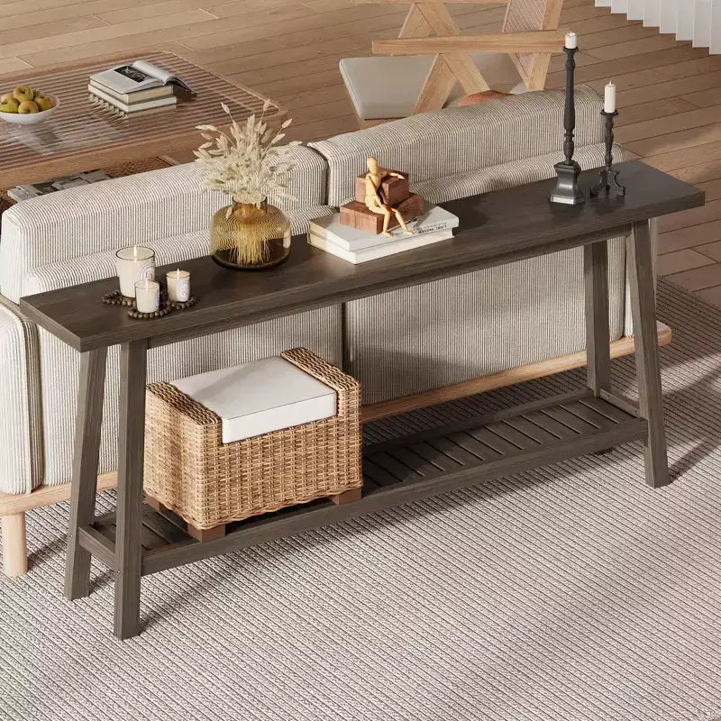 70.9in Long Console Tables, Farmhouse Narrow Sofa Table Behind Couch 2-Tier Entryway Table for Living Room Entrance Hallway Foyer