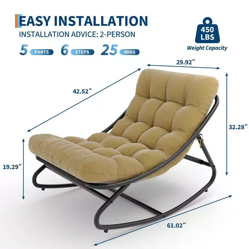 Patio Outdoor Rocking Chair, Modern Cozy Lounge Rocker Chair with Thick Cushions for Balcony Porch Patio, Sturdy Metal Frame