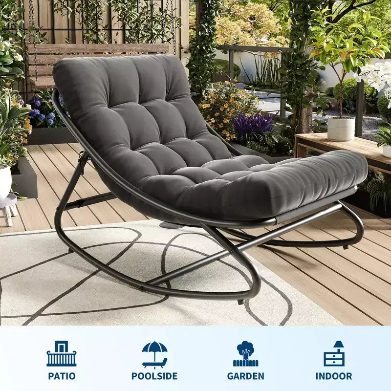 Patio Outdoor Rocking Chair, Modern Cozy Lounge Rocker Chair with Thick Cushions for Balcony Porch Patio, Sturdy Metal Frame