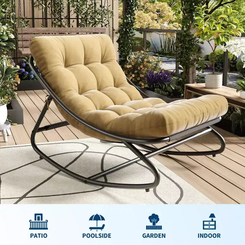 Patio Outdoor Rocking Chair, Modern Cozy Lounge Rocker Chair with Thick Cushions for Balcony Porch Patio, Sturdy Metal Frame