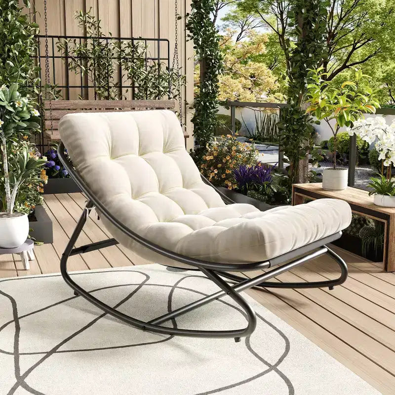 Patio Outdoor Rocking Chair, Modern Cozy Lounge Rocker Chair with Thick Cushions for Balcony Porch Patio, Sturdy Metal Frame