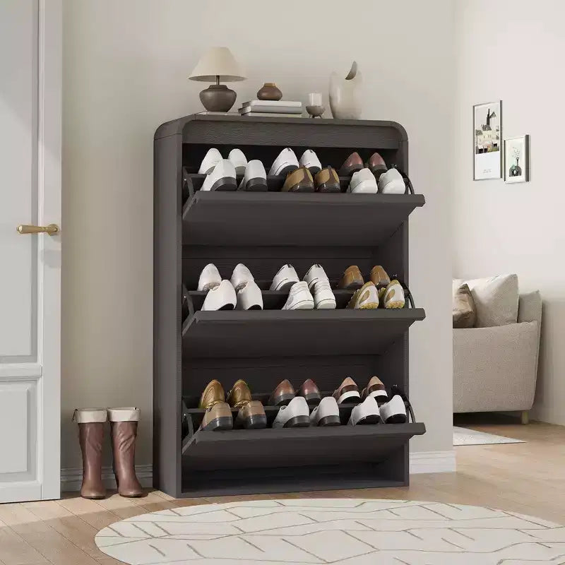 Shoe Cabinet with 3 Flip Drawers, Wooden Shoe Cabinet with Adjustable Shelf, Hidden Shoe Cabinet for Hallway, Shoe Storage for Entryway