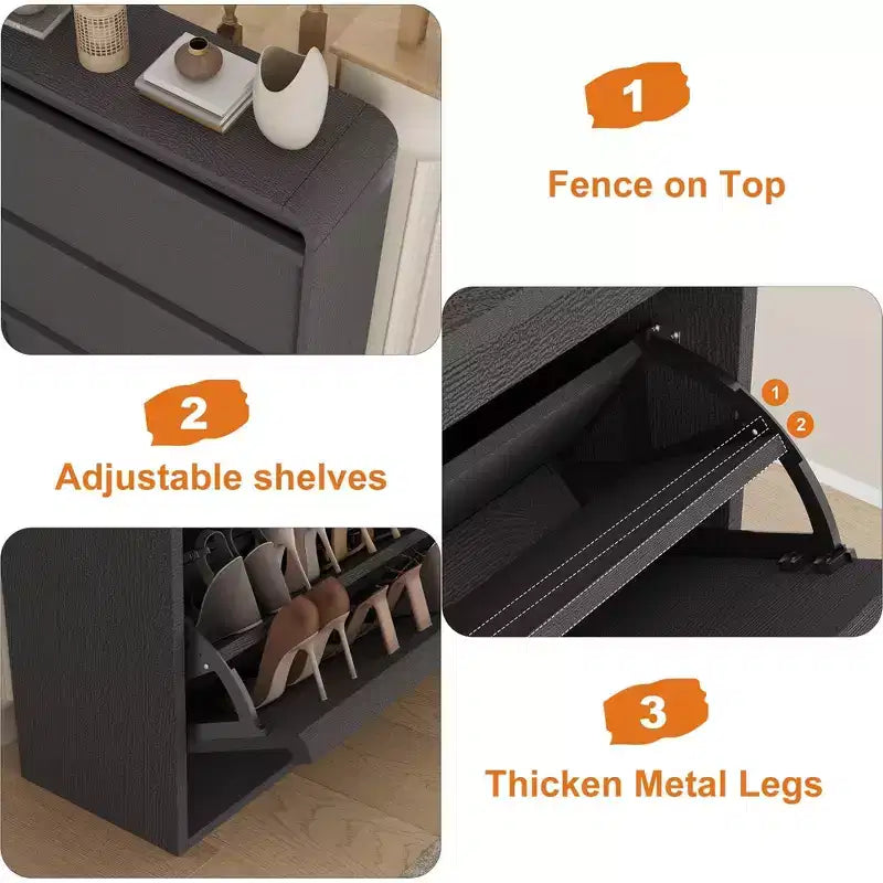 Shoe Cabinet with 3 Flip Drawers, Wooden Shoe Cabinet with Adjustable Shelf, Hidden Shoe Cabinet for Hallway, Shoe Storage for Entryway