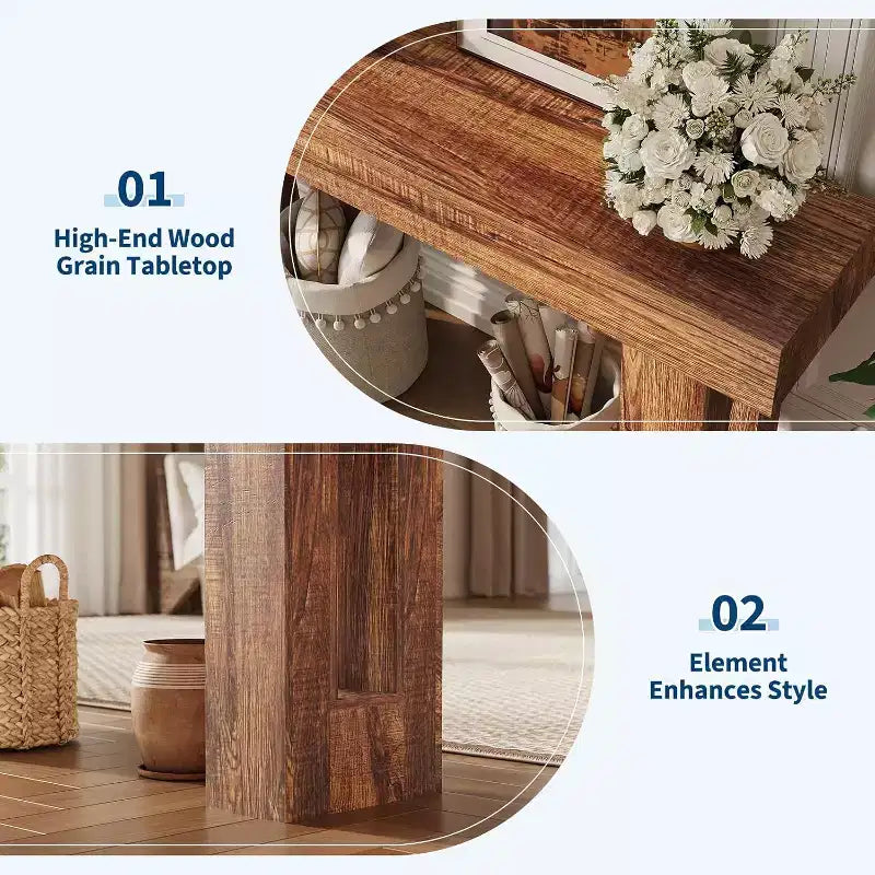 63 Long Narrow Rectangular Console Table, Farmhouse Wood Entryway Table for Hallway, Foyer & Living Room, Sofa Table Behind Couch