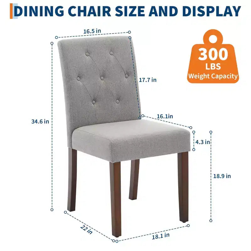 Upholstered Dining Chairs Set of 2, Modern Fabric Kitchen Side Chairs with Sturdy Wood Legs, Parsons Design, Soft Linen for Dining Room & Cafe