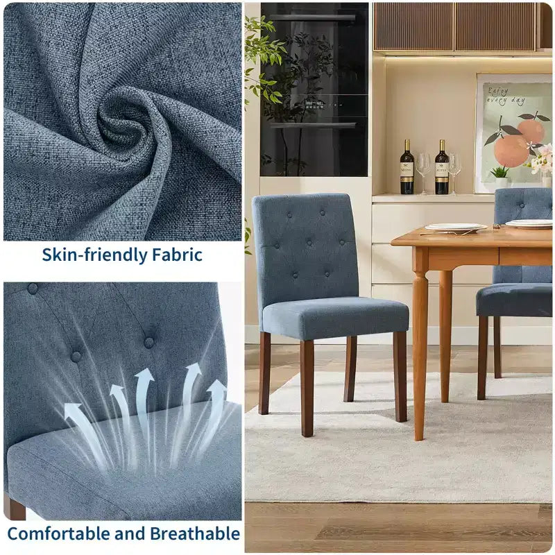 Upholstered Dining Chairs Set of 2, Modern Fabric Kitchen Side Chairs with Sturdy Wood Legs, Parsons Design, Soft Linen for Dining Room & Cafe