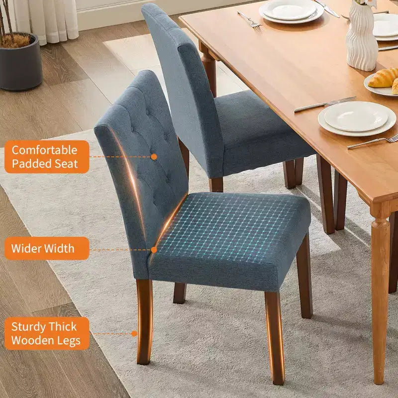Upholstered Dining Chairs Set of 2, Modern Fabric Kitchen Side Chairs with Sturdy Wood Legs, Parsons Design, Soft Linen for Dining Room & Cafe
