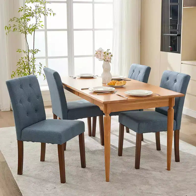 Upholstered Dining Chairs Set of 2, Modern Fabric Kitchen Side Chairs with Sturdy Wood Legs, Parsons Design, Soft Linen for Dining Room & Cafe