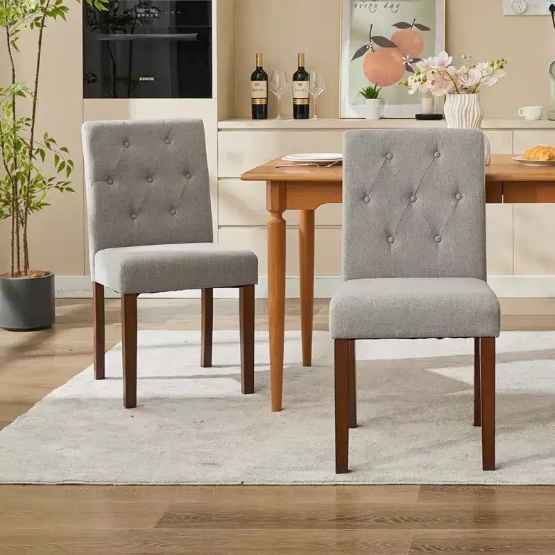 Upholstered Dining Chairs Set of 2, Modern Fabric Kitchen Side Chairs with Sturdy Wood Legs, Parsons Design, Soft Linen for Dining Room & Cafe