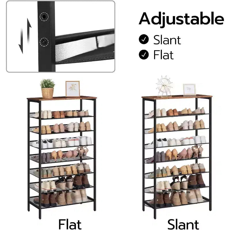 8-Tier Shoe Rack, 29.5" Large Capacity Shoe Storage Organizer (Holds 21-24 Pairs), Space-Saving Rustic Brown & Black