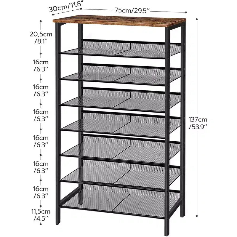 8-Tier Shoe Rack, 29.5" Large Capacity Shoe Storage Organizer (Holds 21-24 Pairs), Space-Saving Rustic Brown & Black
