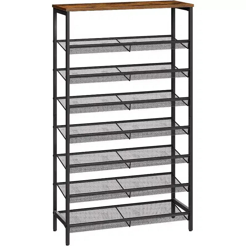 8-Tier Shoe Rack, 29.5" Large Capacity Shoe Storage Organizer (Holds 21-24 Pairs), Space-Saving Rustic Brown & Black