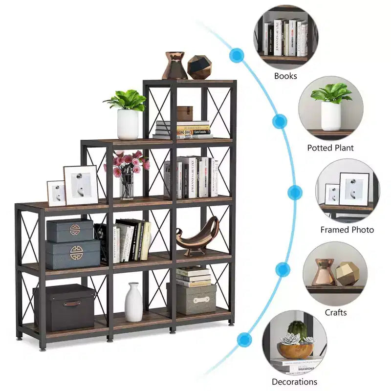 51.5" 12-Shelf Corner Bookcase for Home Office, Brown