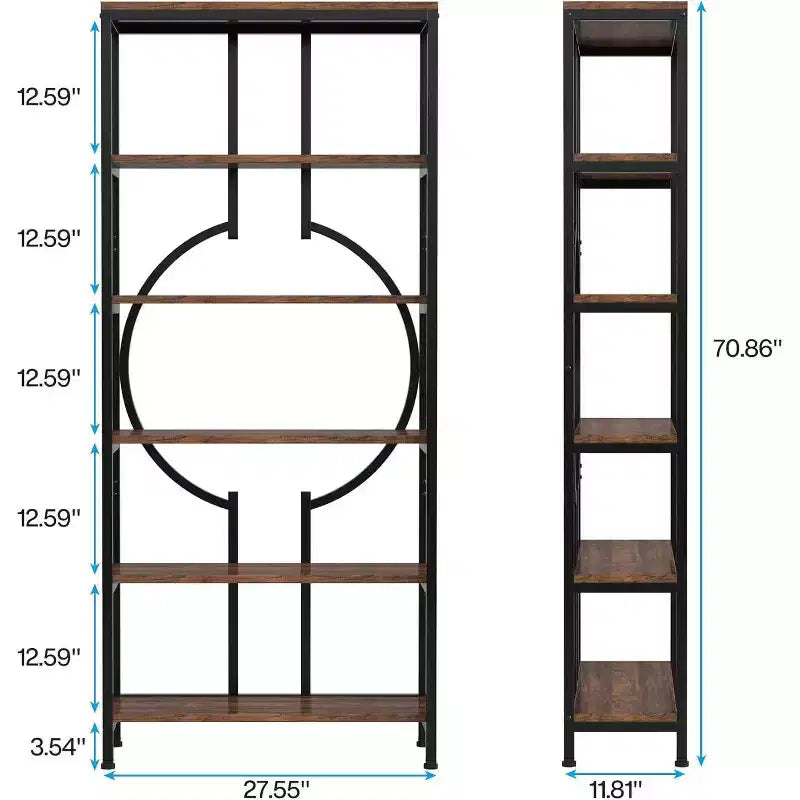 70.9" 6-Tier Bookshelf, Brown