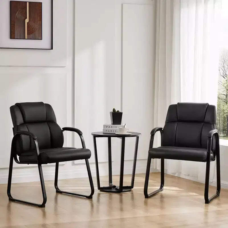 Big and Tall Office Guest Chair, Leather Executive Waiting Room Chair, Black