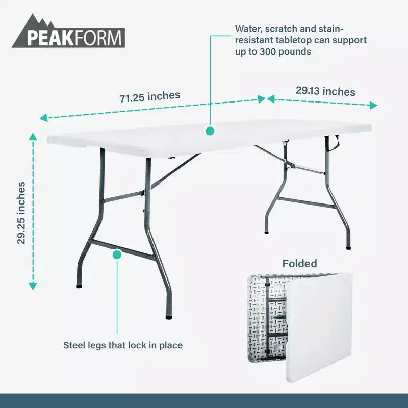 6-Foot Multipurpose Banquet Fold-In-Half Table, Lightweight Durable Desk for Indoor and Outdoor Events, White