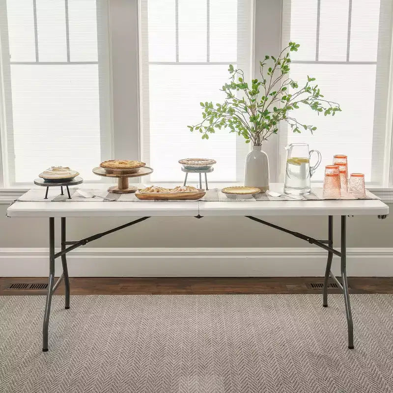 6-Foot Multipurpose Banquet Fold-In-Half Table, Lightweight Durable Desk for Indoor and Outdoor Events, White
