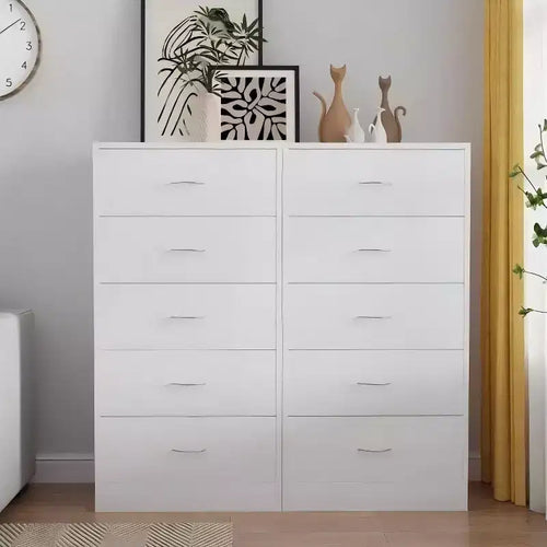 5 Drawer Dresser for Bedroom 49.4 in Tall Wood Chest of Drawers with Metal Handles White