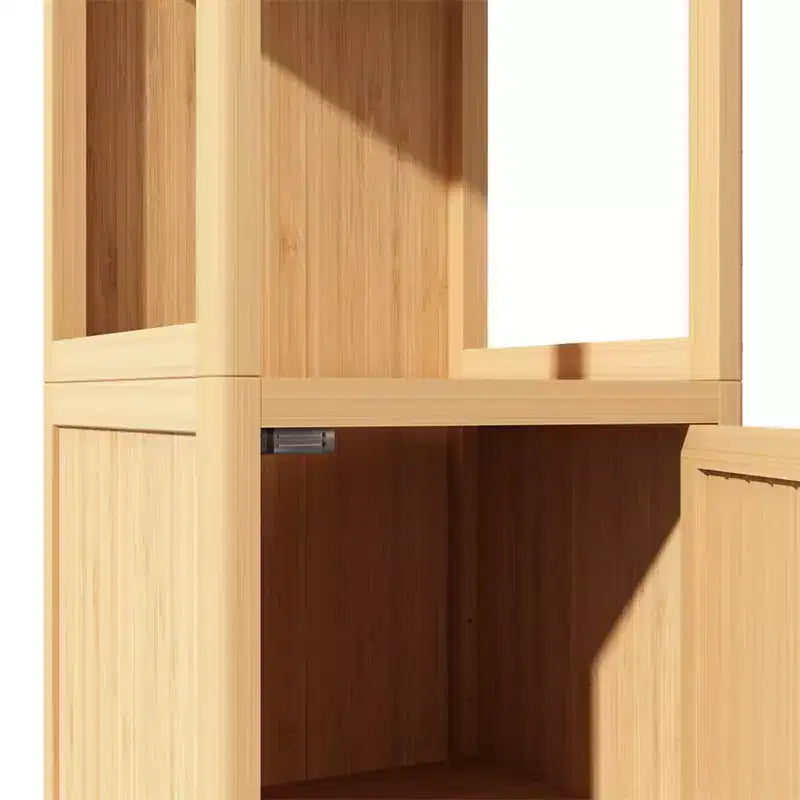 Tall Bamboo Storage Cabinet, Slim Bathroom Cabinet with 3 Tier Shelves, Freestanding Tower Corner Rack Floor Cabinet for Bathroom Living Room Kitchen