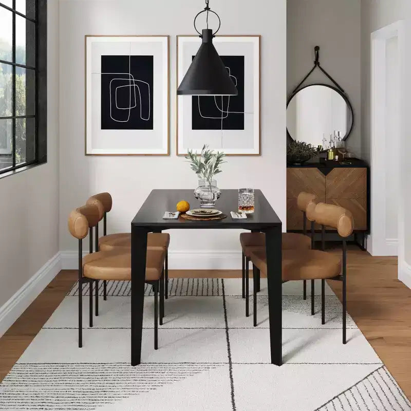 Upholstered Dining Chairs Set of 4, Modern Faux Leather Barrel Back with Metal Legs