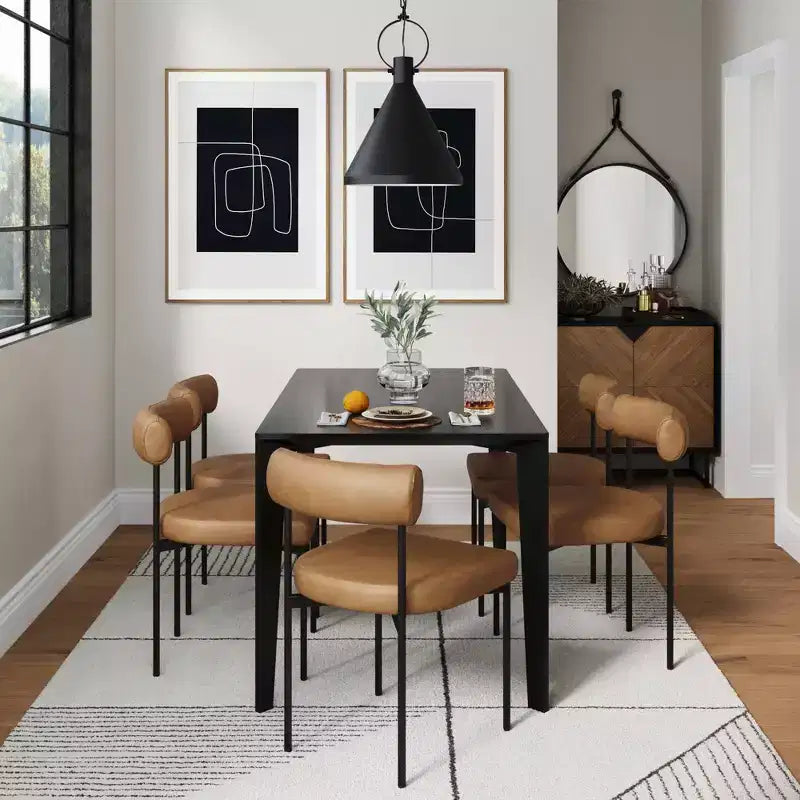 Upholstered Dining Chairs Set of 4, Modern Faux Leather Barrel Back with Metal Legs