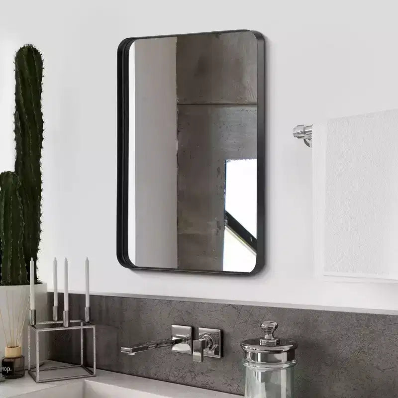 Metal Rectangle Wall Mirror, Black