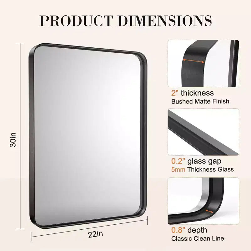 Metal Rectangle Wall Mirror, Black