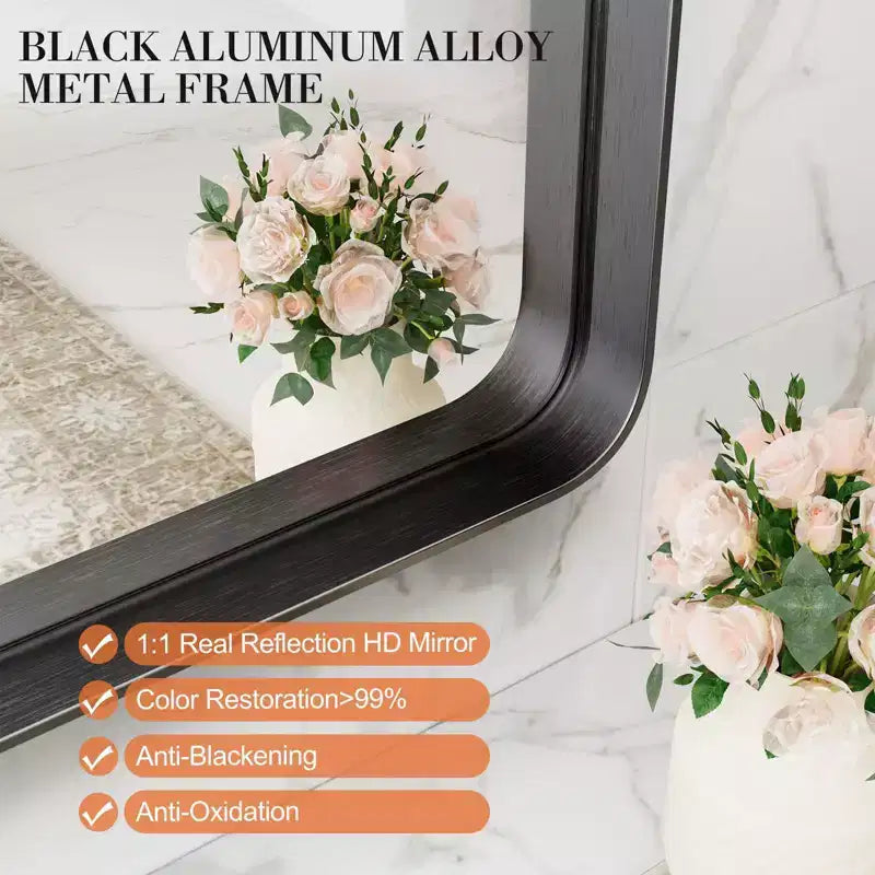 Metal Rectangle Wall Mirror, Black
