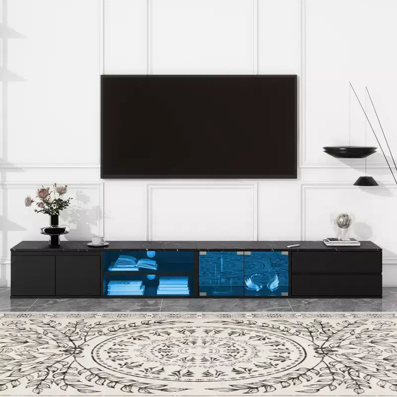 Modern App-Controlled LED TV Stand for TVs Up to 105" with Tempered Glass Doors