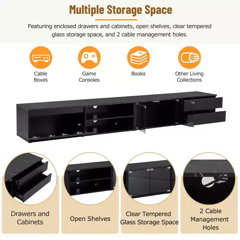 Modern App-Controlled LED TV Stand for TVs Up to 105" with Tempered Glass Doors