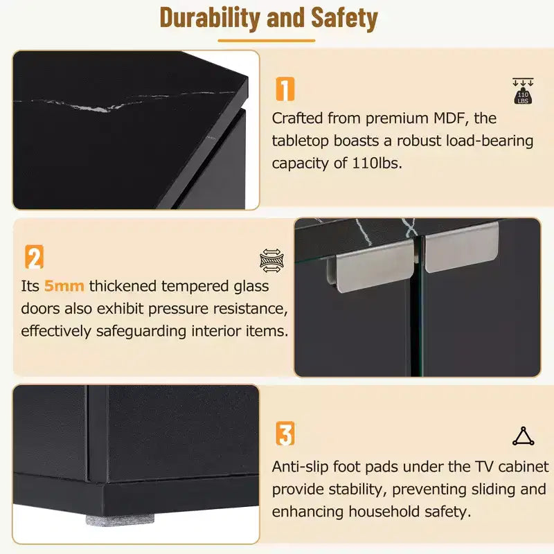 Modern App-Controlled LED TV Stand for TVs Up to 105" with Tempered Glass Doors