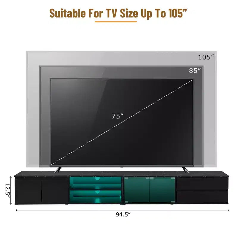 Modern App-Controlled LED TV Stand for TVs Up to 105" with Tempered Glass Doors