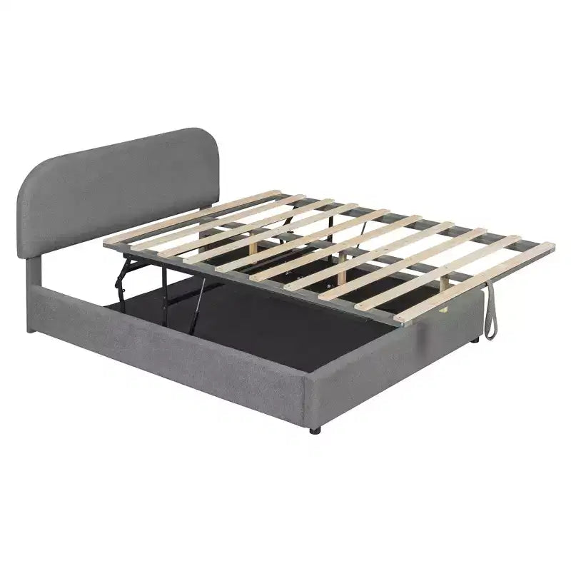 Full/Queen Size Teddy Fleece Upholstered Platform Bed with Hydraulic Storage System
