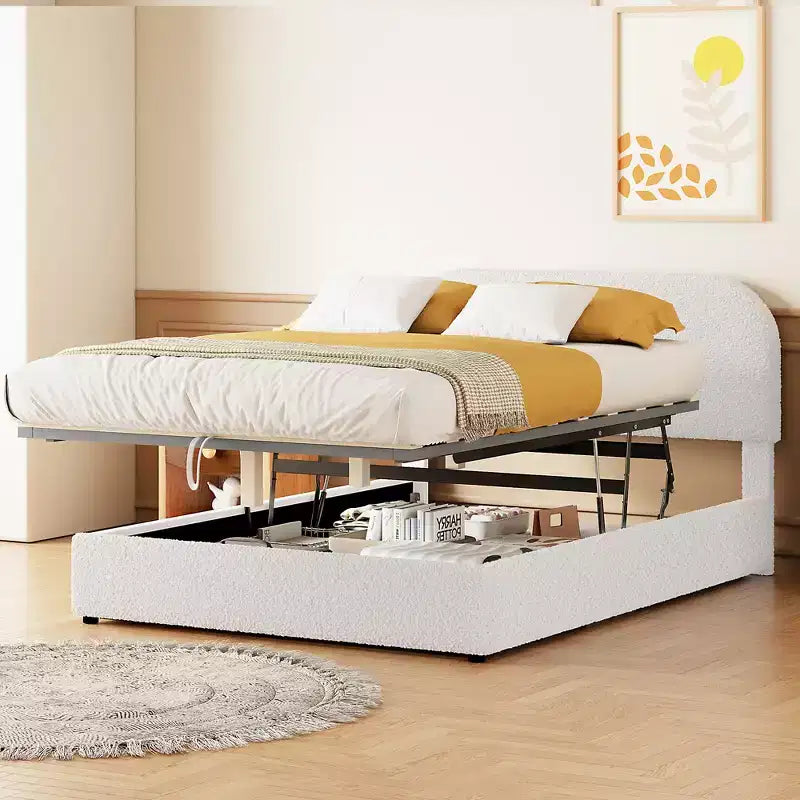 Full/Queen Size Teddy Fleece Upholstered Platform Bed with Hydraulic Storage System