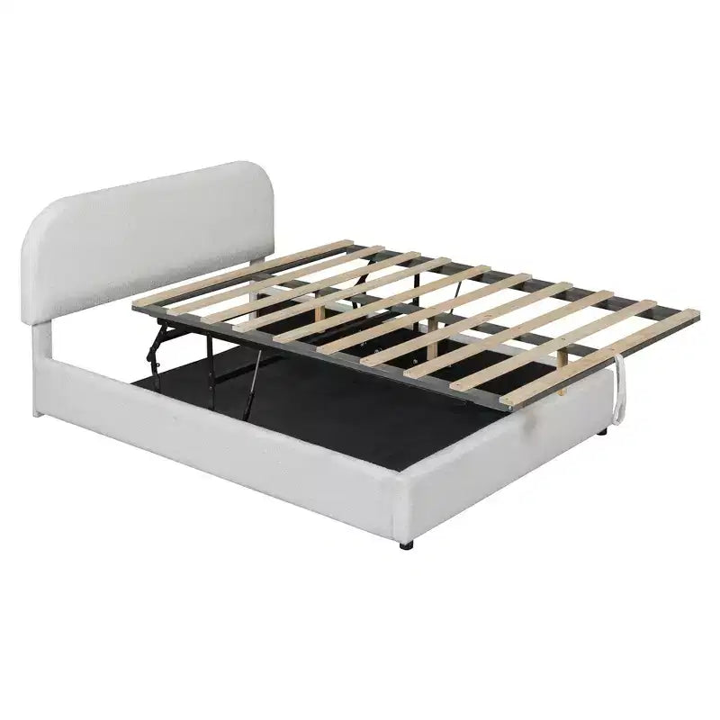 Full/Queen Size Teddy Fleece Upholstered Platform Bed with Hydraulic Storage System